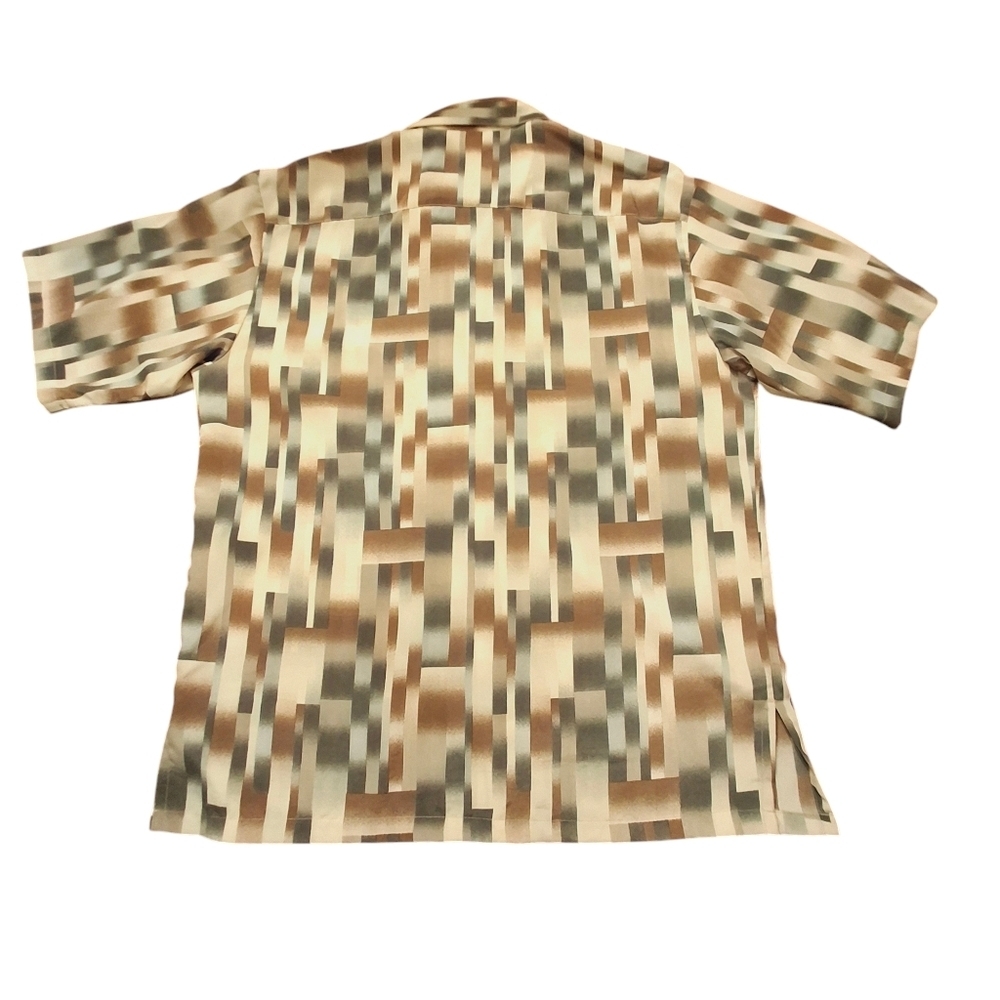 Mench Platinum Men XL Tan Windowpane Short Sleeve Polyester Button-down Shirt - Picture 3 of 13